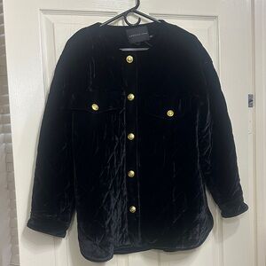 Anthropologie endless rose Black velvet Jacket with Gold Buttons